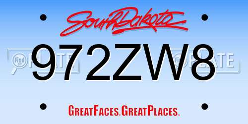 972ZW8 South Dakota License Plate