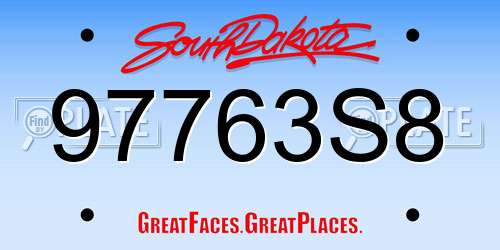 97763S8 South Dakota License Plate