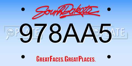 978AA5 South Dakota License Plate