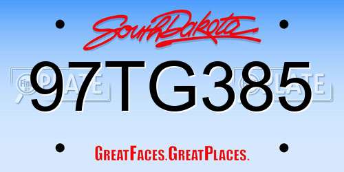 97TG385 South Dakota License Plate