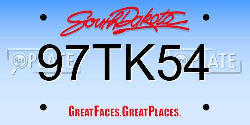 97TK54 South Dakota License Plate