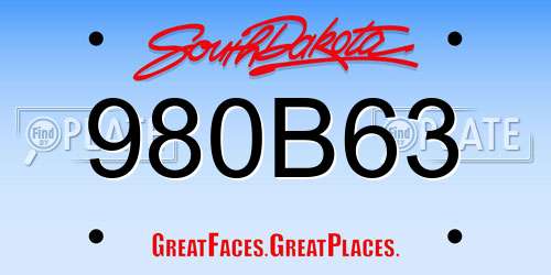 980B63 South Dakota License Plate