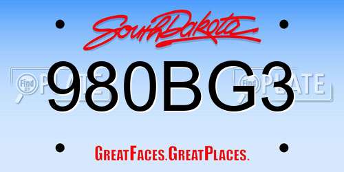 980BG3 South Dakota License Plate