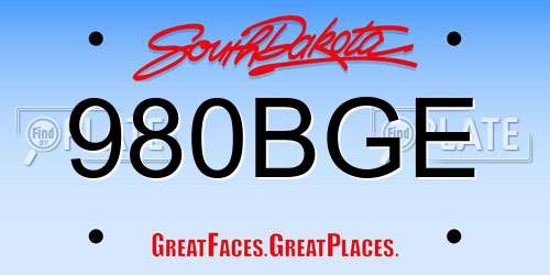 980BGE South Dakota License Plate