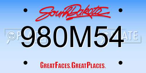 980M54 South Dakota License Plate