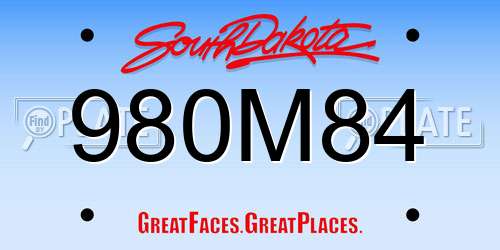 980M84 South Dakota License Plate