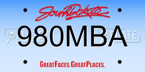 980MBA South Dakota License Plate
