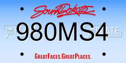 980MS4 South Dakota License Plate