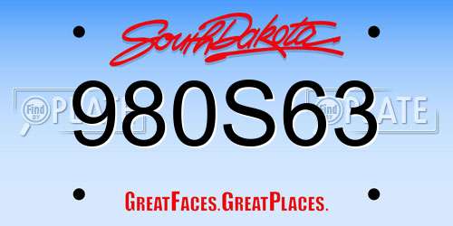 980S63 South Dakota License Plate