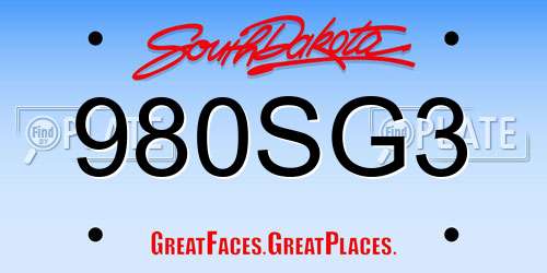 980SG3 South Dakota License Plate
