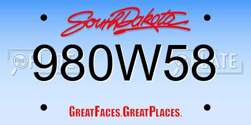 980W58 South Dakota License Plate