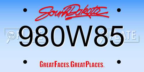 980W85 South Dakota License Plate