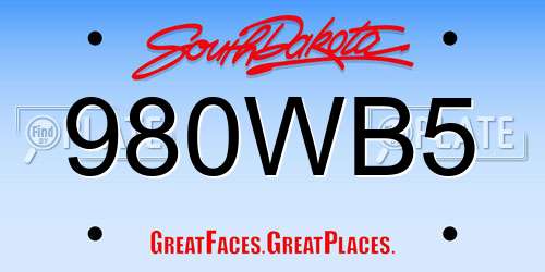 980WB5 South Dakota License Plate