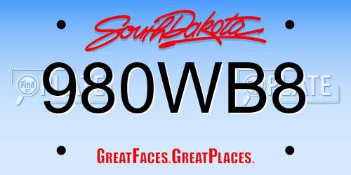 980WB8 South Dakota License Plate