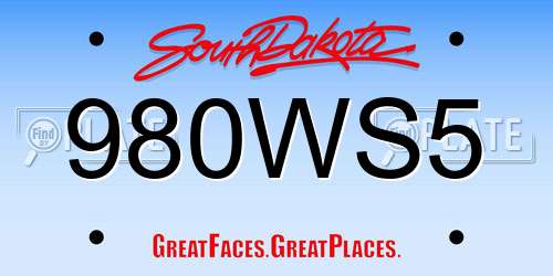 980WS5 South Dakota License Plate