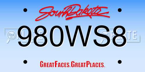 980WS8 South Dakota License Plate