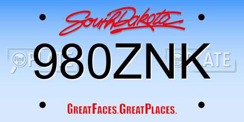 980ZNK South Dakota License Plate