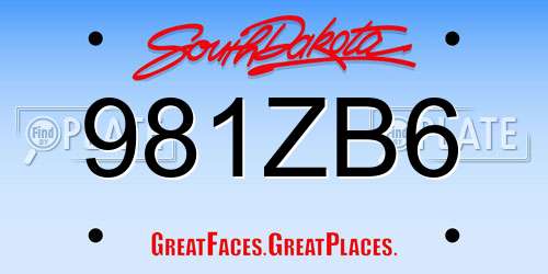 981ZB6 South Dakota License Plate