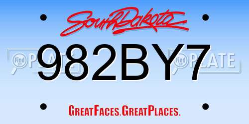 982BY7 South Dakota License Plate