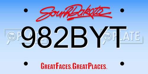 982BYT South Dakota License Plate