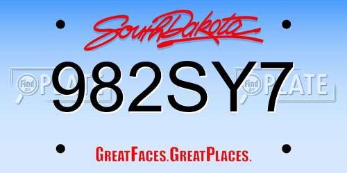 982SY7 South Dakota License Plate