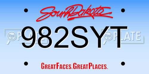 982SYT South Dakota License Plate