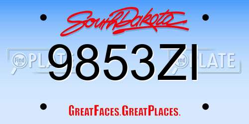 9853ZI South Dakota License Plate
