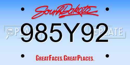 985Y92 South Dakota License Plate