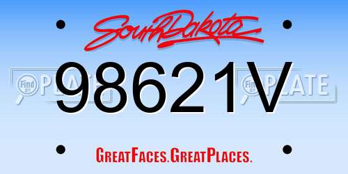 98621V South Dakota License Plate