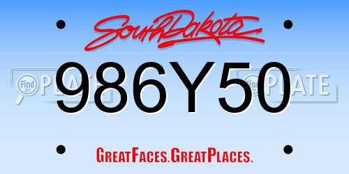 986Y50 South Dakota License Plate