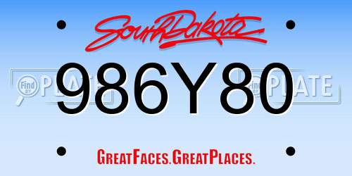 986Y80 South Dakota License Plate