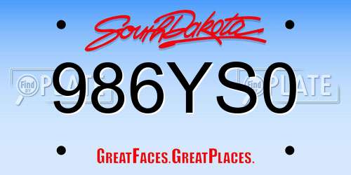 986YS0 South Dakota License Plate
