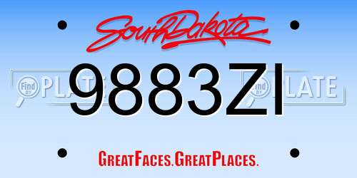 9883ZI South Dakota License Plate