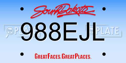 988EJL South Dakota License Plate