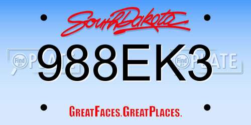 988EK3 South Dakota License Plate