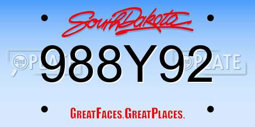 988Y92 South Dakota License Plate
