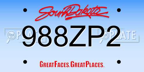 988ZP2 South Dakota License Plate