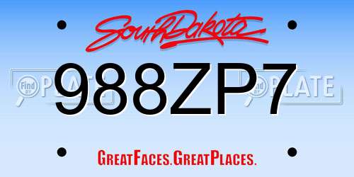 988ZP7 South Dakota License Plate