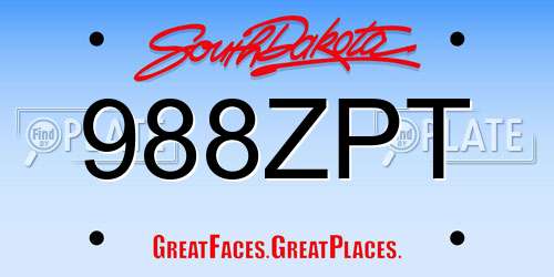 988ZPT South Dakota License Plate