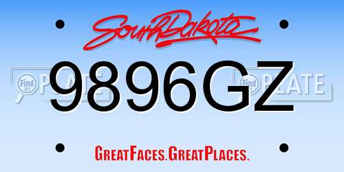 9896GZ South Dakota License Plate