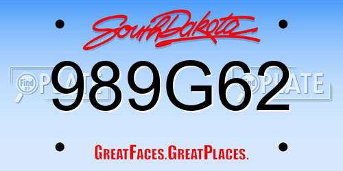 989G62 South Dakota License Plate