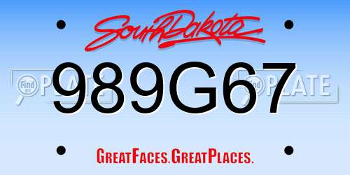 989G67 South Dakota License Plate
