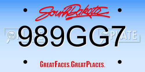 989GG7 South Dakota License Plate