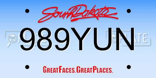 989YUN South Dakota License Plate