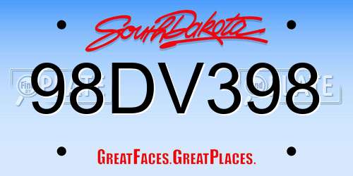 98DV398 South Dakota License Plate