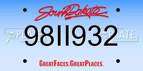 98II932 South Dakota License Plate