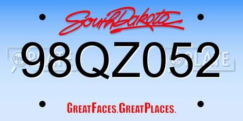 98QZ052 South Dakota License Plate