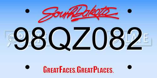 98QZ082 South Dakota License Plate