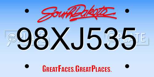 98XJ535 South Dakota License Plate