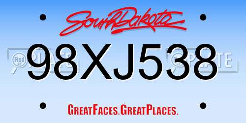 98XJ538 South Dakota License Plate